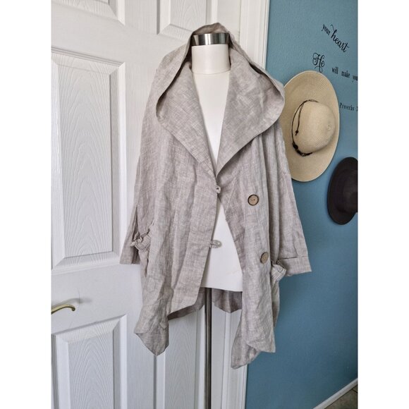 Yuvita Large 100% Linen Lagenlook Tunic Beige/Natural Hoodie Pockets Sz M/Lg - Picture 1 of 10